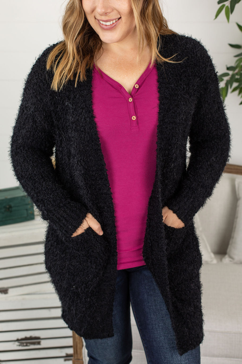 Fuzzy Cardigan - Classic Black