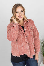 Load image into Gallery viewer, Destroyed Hem Corduroy Jacket - Frosted Cranberry