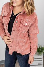 Load image into Gallery viewer, Destroyed Hem Corduroy Jacket - Frosted Cranberry