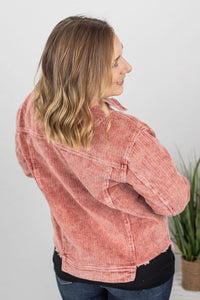 Destroyed Hem Corduroy Jacket - Frosted Cranberry