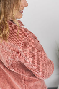 Destroyed Hem Corduroy Jacket - Frosted Cranberry