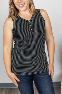 Addison Henley Tank - Black w/White Stripes