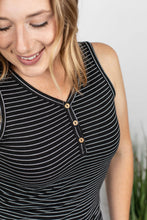Load image into Gallery viewer, Addison Henley Tank - Black w/White Stripes