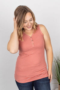 Addison Henley Tank - Dark Pink w/White Stripes