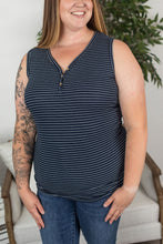 Load image into Gallery viewer, Addison Henley Tank - Navy w/ White Stripe