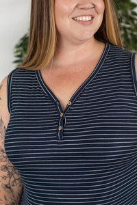 Addison Henley Tank - Navy w/ White Stripe