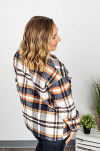 Molly Plaid Shacket - Navy, Brown, and Orange