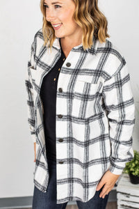 Dolly Long Plaid Shacket - Black and White