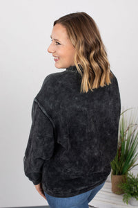 Vintage Wash Ribbed Pullover - Black