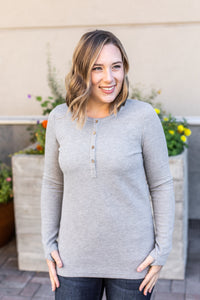 Harper Long Sleeve Henley - Light Grey