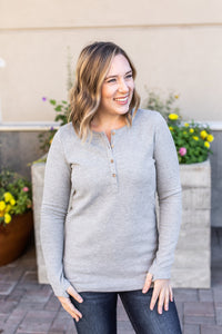 Harper Long Sleeve Henley - Light Grey