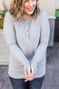 Harper Long Sleeve Henley - Light Grey