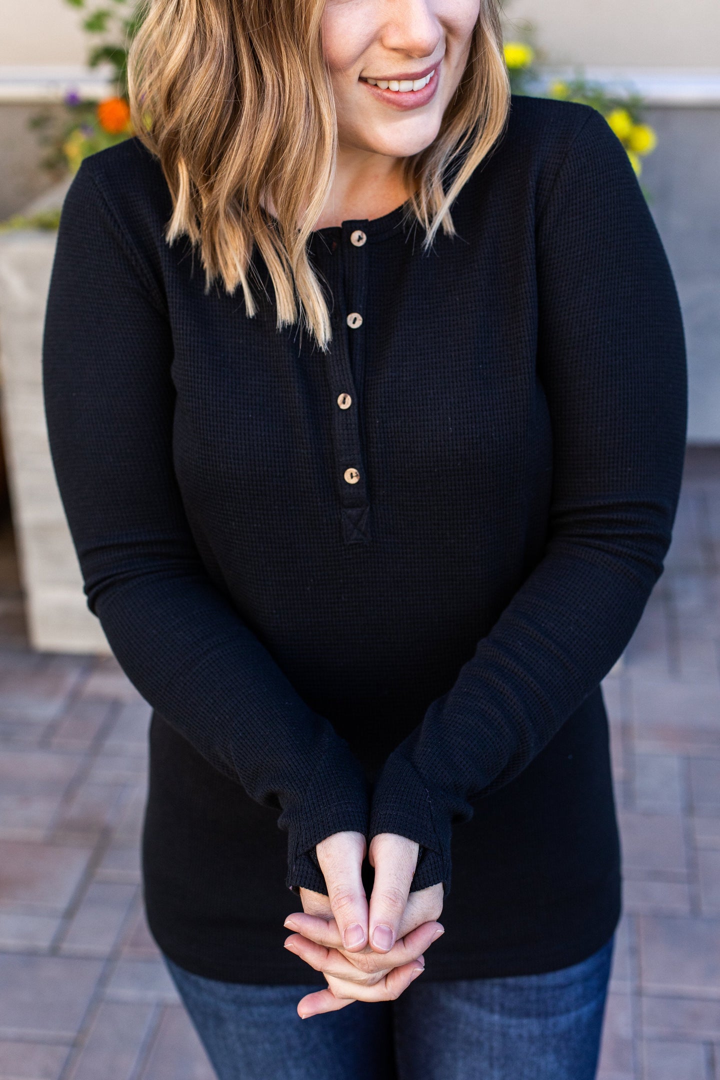 Harper Long Sleeve Henley - Black