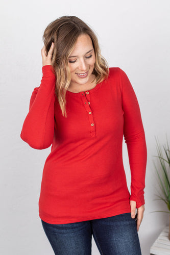 Harper Long Sleeve Henley - Red