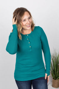 Harper Long Sleeve Henley - Teal