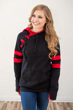 Load image into Gallery viewer, Black and Red Varsity Hoodie