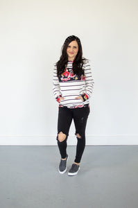Striped Floral Crew Neck