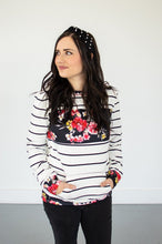 Load image into Gallery viewer, Striped Floral Crew Neck