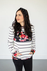 Striped Floral Crew Neck