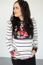 Load image into Gallery viewer, Striped Floral Crew Neck