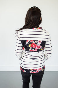 Striped Floral Crew Neck
