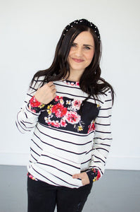 Striped Floral Crew Neck