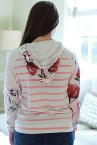 Floral and Striped Pullover Hoodie