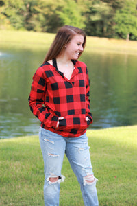 Sadie Kangaroo Top | Red Buffalo Plaid