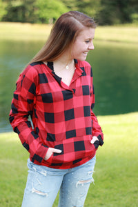 Sadie Kangaroo Top | Red Buffalo Plaid