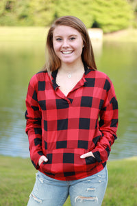Sadie Kangaroo Top | Red Buffalo Plaid