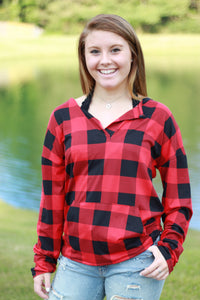 Sadie Kangaroo Top | Red Buffalo Plaid