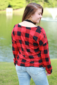 Sadie Kangaroo Top | Red Buffalo Plaid