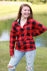 Sadie Kangaroo Top | Red Buffalo Plaid