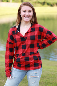 Sadie Kangaroo Top | Red Buffalo Plaid
