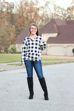 Load image into Gallery viewer, Sadie Kangaroo Top | Black and White Buffalo Plaid