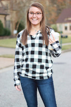 Load image into Gallery viewer, Sadie Kangaroo Top | Black and White Buffalo Plaid