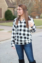 Load image into Gallery viewer, Sadie Kangaroo Top | Black and White Buffalo Plaid