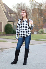 Load image into Gallery viewer, Sadie Kangaroo Top | Black and White Buffalo Plaid