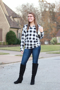Sadie Kangaroo Top | Black and White Buffalo Plaid