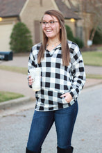 Load image into Gallery viewer, Sadie Kangaroo Top | Black and White Buffalo Plaid