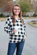 Load image into Gallery viewer, Sadie Kangaroo Top | Black and White Buffalo Plaid