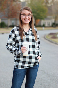 Sadie Kangaroo Top | Black and White Buffalo Plaid