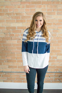 Striped Hoodie | Navy and White