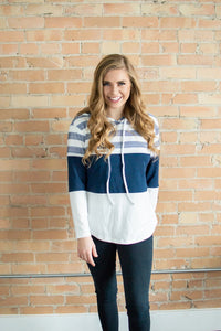 Striped Hoodie | Navy and White