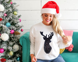 Sequin Reindeer Crewneck Sweatshirt