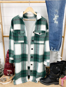 Long Plaid Shacket - Green Mix