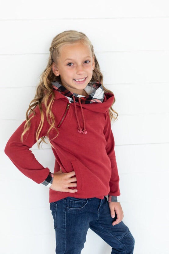 Cranberry Plaid DoubleHood™ Youth