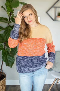 Color Block Knit Sweater | Navy