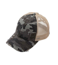 Load image into Gallery viewer, C.C Camo Distressed Ponytail Hat- Multiple Colors