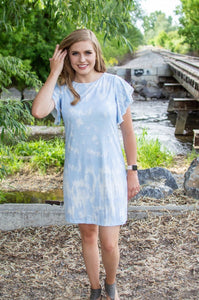 Flutter Sleeve Dress | Blue Tie Dye